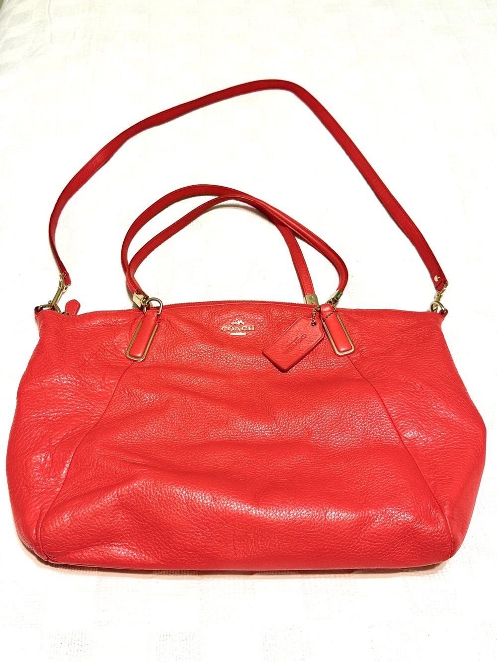 Y2K Coach Kelsey Red Poppy Pebbled Leather Satchel with Removable Shoulder Strap